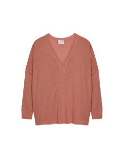 Maison Montagut T-Shirt Oversize Col V En Lin Flamme - Beja>Femme T-Shirts