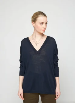 Maison Montagut T-Shirt Oversize Col V En Lin Flamme - Beja><noscript><img width=