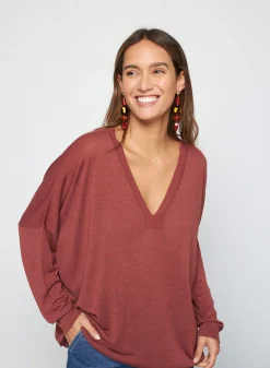 Maison Montagut T-Shirt Oversize Col V En Lin Flamme - Beja><noscript><img width=