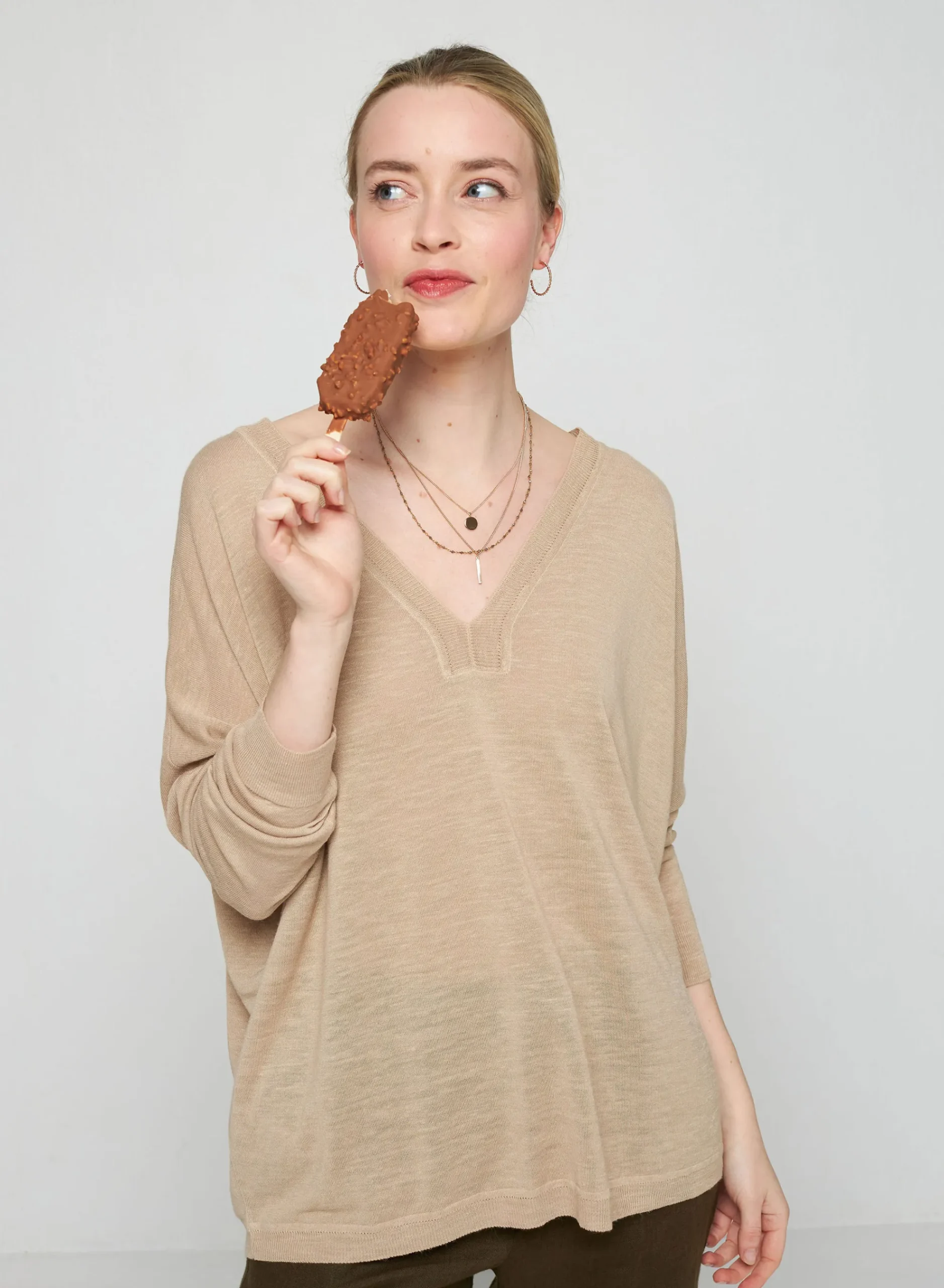 Maison Montagut T-Shirt Oversize Col V En Lin Flamme - Beja>Femme T-Shirts