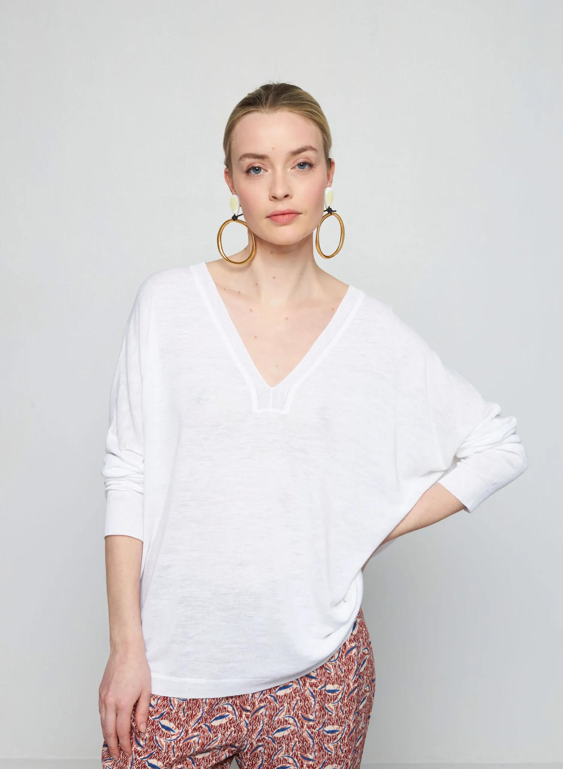 Maison Montagut T-Shirt Oversize Col V En Lin Flamme - Beja>Femme T-Shirts