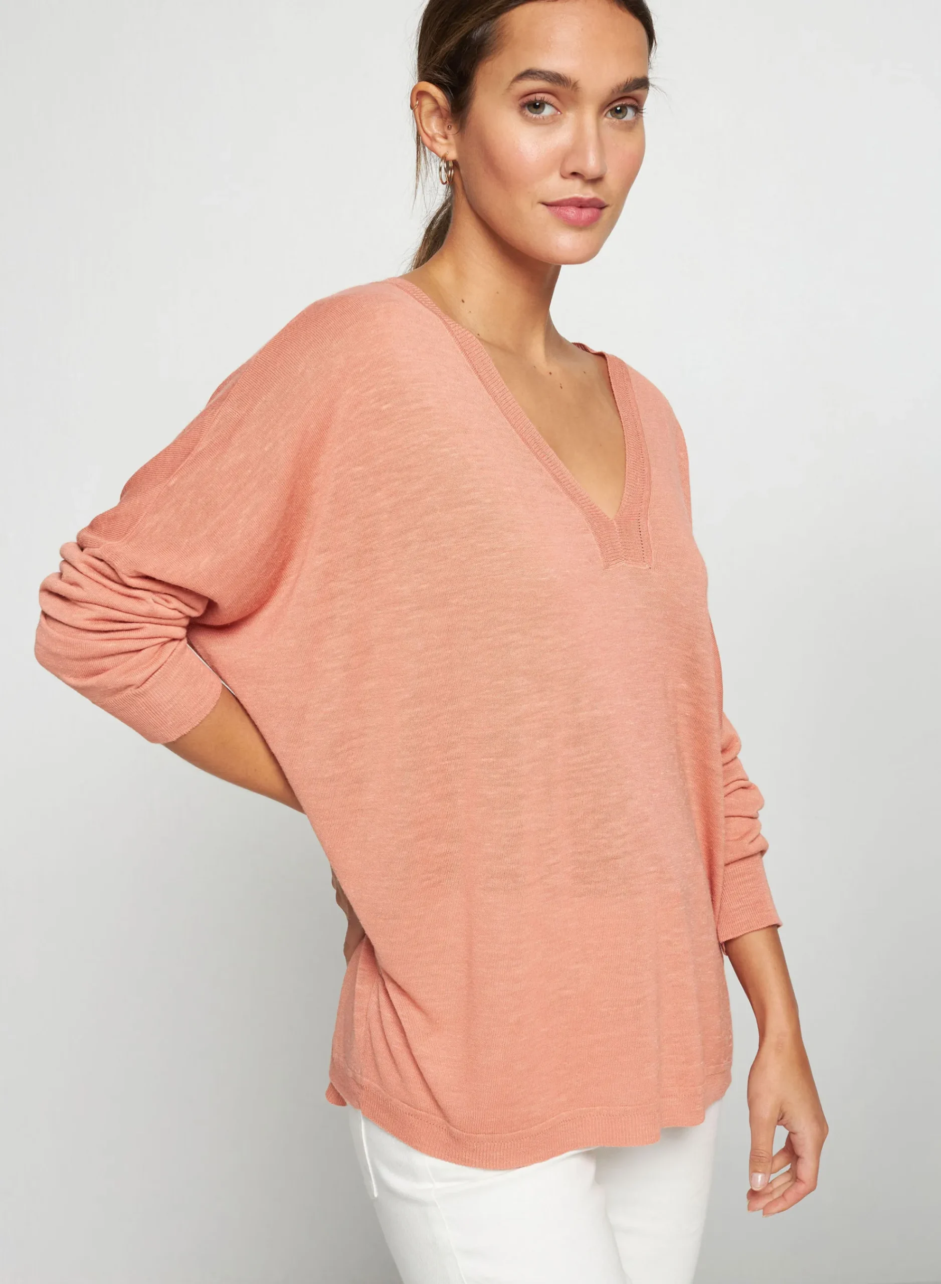 Maison Montagut T-Shirt Oversize Col V En Lin Flamme - Beja>Femme T-Shirts