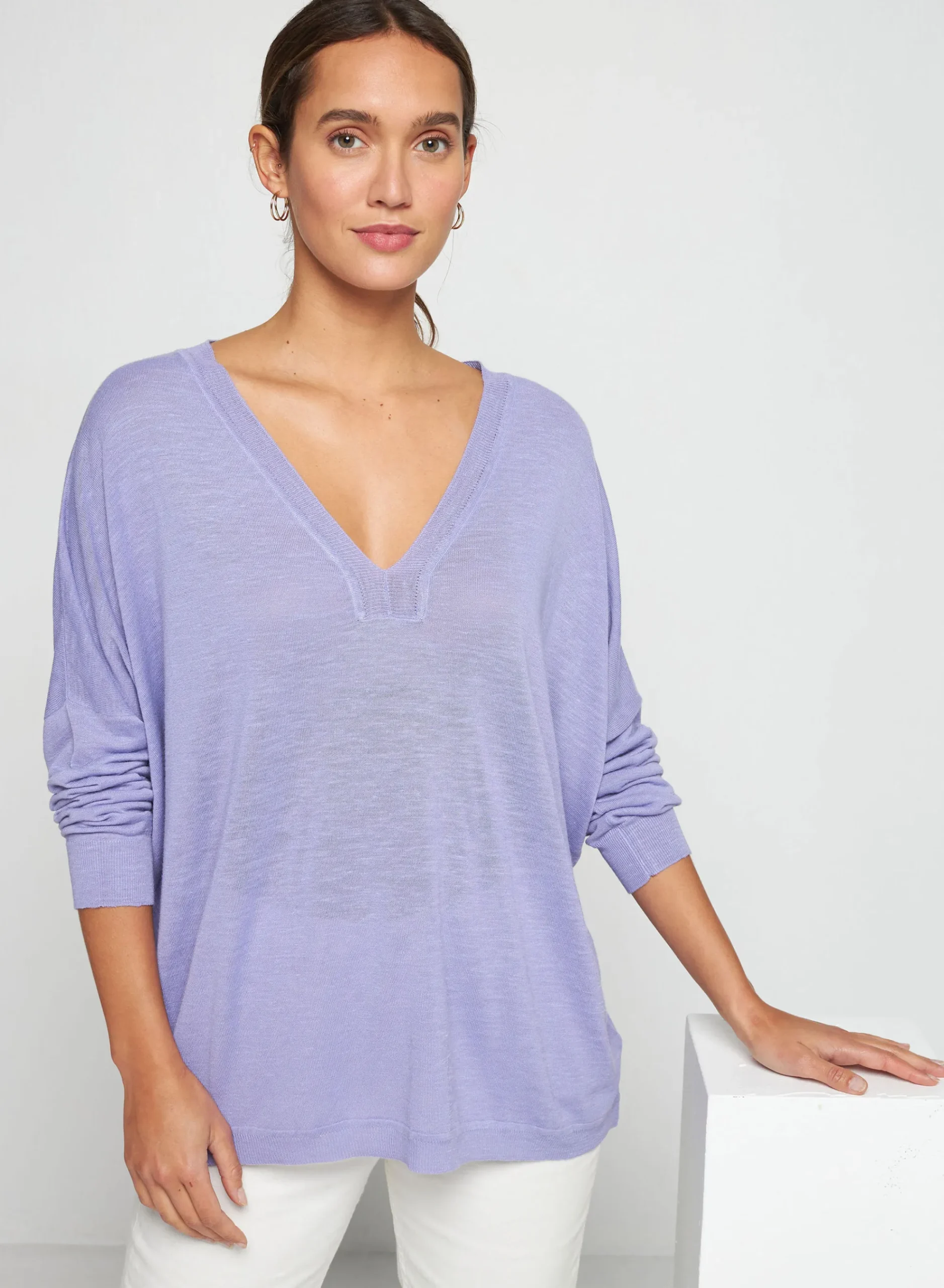 Maison Montagut T-Shirt Oversize Col V En Lin Flamme - Beja>Femme T-Shirts