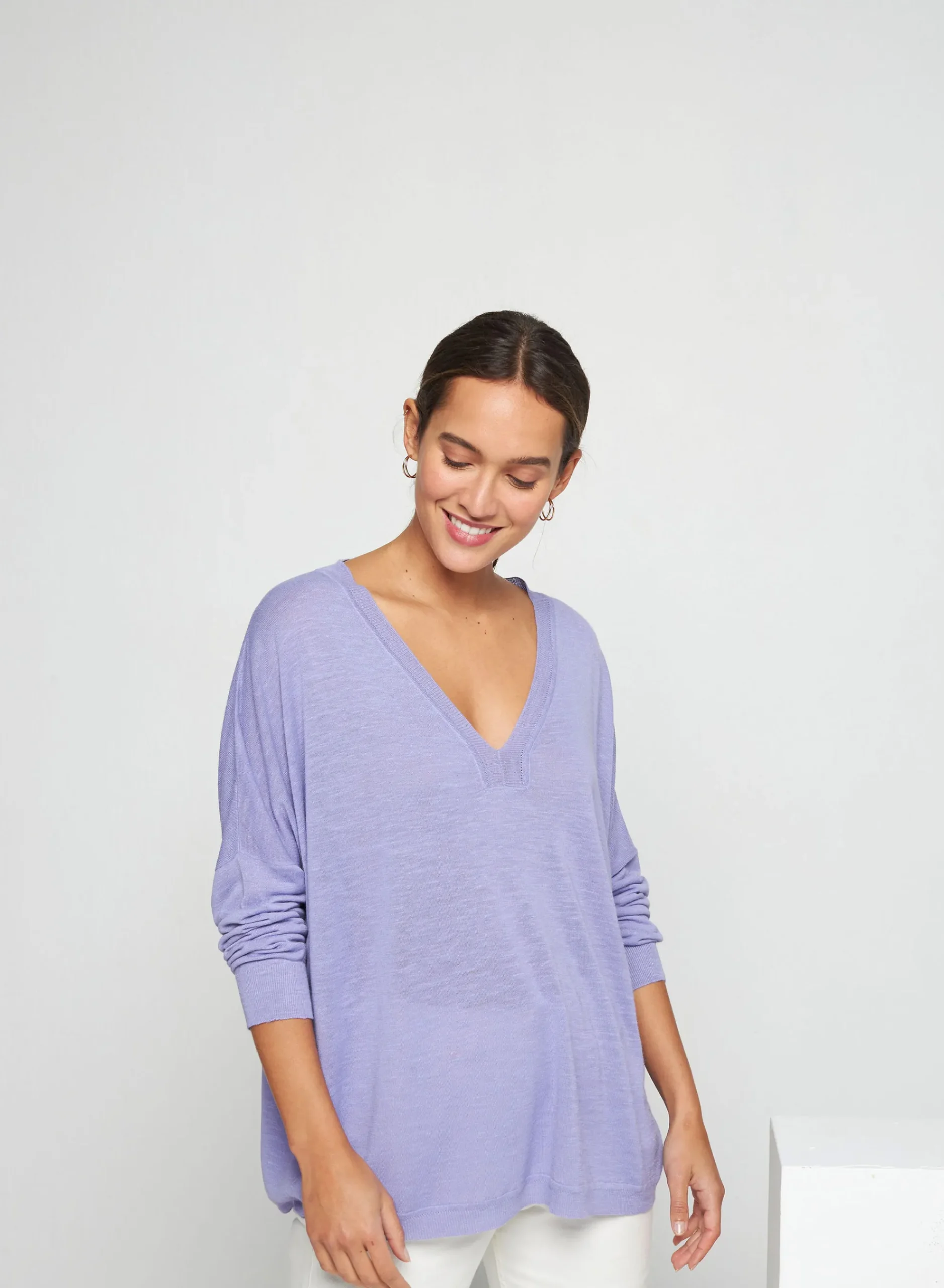 Maison Montagut T-Shirt Oversize Col V En Lin Flamme - Beja>Femme T-Shirts