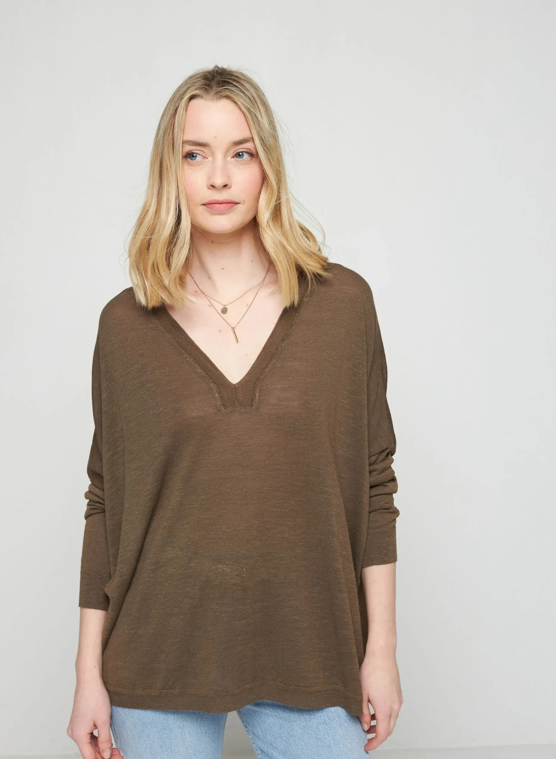 Maison Montagut T-Shirt Oversize Col V En Lin Flamme - Beja>Femme T-Shirts