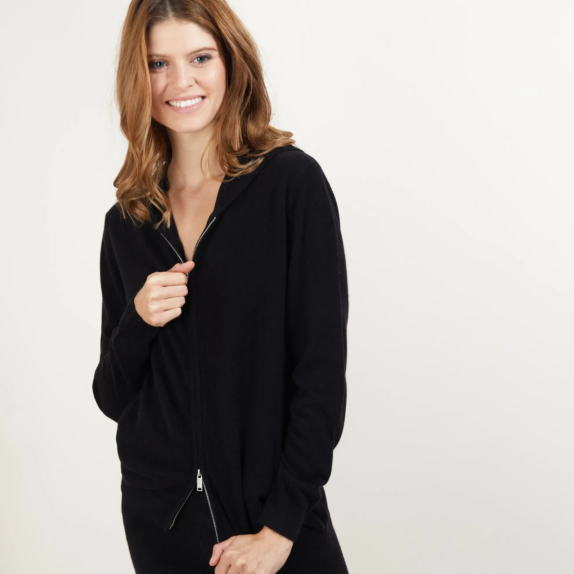 Maison Montagut Veste En Cachemire Zippee A Capuche - Bambou>Femme Vestes Et Gilets